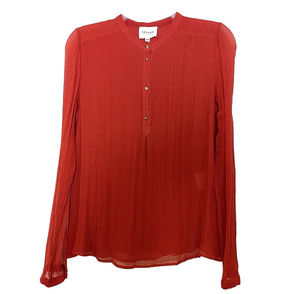 Sezane Orange Popover Top Blouse Size 40 Quiet Luxury Business Casual